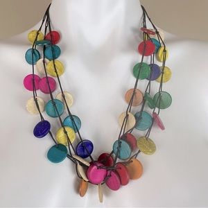 Artsy Hand Crafted Colorful Coconut Shell Beaded Multi Strand Necklace Boho